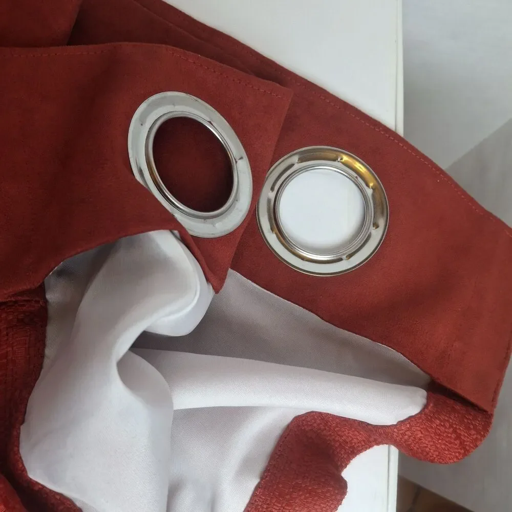 VTG Pier 1 Imports Ciudad Curtain Panel (2) Red 54x84 Woven Faux Suede Grommet